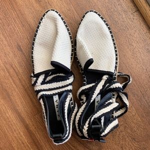 Black & white Zara espadrilles with lace up ties